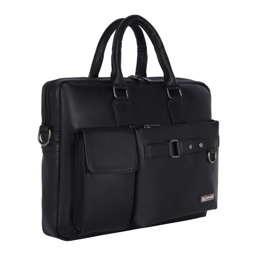 Zipline Laptop bags for men office use | Faux Leather laptop bag for Man - Fits 14/15/15.6 inch Macbook/Macbook Pro/Tablet/Laptop office Bags For Mens (1-Black Bag)