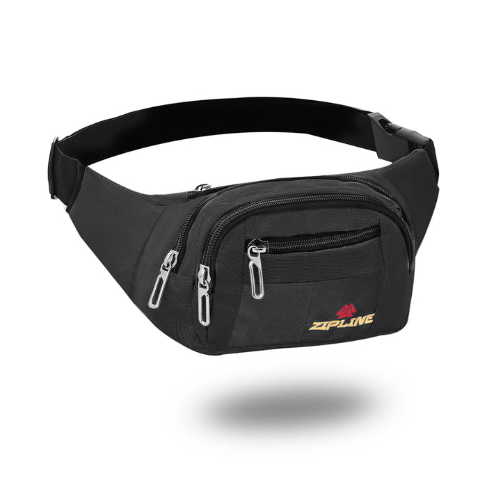 Waist Bags for Men Women- Premium Stitching, Branded Zippers, Waterproof Pocket, Large Fanny Pack for Hiking Travel Camping Running Sports Outdoors, Money Belt with Adjustable Strap (Black) - Black
