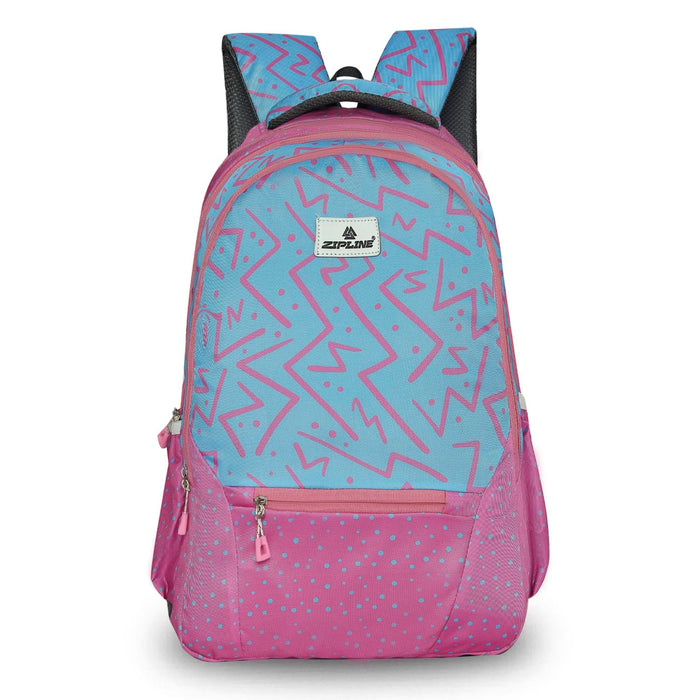 Zipline Casual School Bag for Girls,Blue+Pink|30L Water Resistant Backpack for Women|Stylish,Lightweight,Durable|College Bag for Women .(Medium Size) - Pink+Blue
