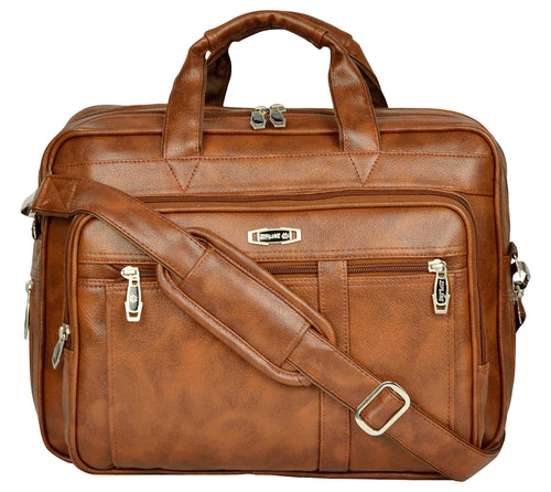Zipline Laptop bags for men office use | Synthetic Leather Executive Formal 15.6 inch Laptop, MacBook & Macbook Pro Messenger/Office Bag for Man Women (Tan)