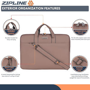 Zipline Office Casual Faux Leather laptop bags for women office use- Fits 13/13.5/14 inch Laptop/Macbook/Macbook Pro/Tablet office bags for women (1-Peach Brown Bag)