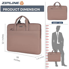 Zipline Office Casual Faux Leather laptop bags for women office use- Fits 13/13.5/14 inch Laptop/Macbook/Macbook Pro/Tablet office bags for women (1-Peach Brown Bag)