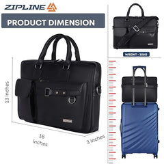 Zipline Laptop bags for men office use | Faux Leather laptop bag for Man - Fits 14/15/15.6 inch Macbook/Macbook Pro/Tablet/Laptop office Bags For Mens (1-Black Bag)