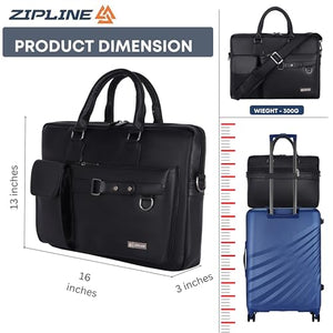 Zipline Laptop bags for men office use | Faux Leather laptop bag for Man - Fits 14/15/15.6 inch Macbook/Macbook Pro/Tablet/Laptop office Bags For Mens (1-Black Bag)
