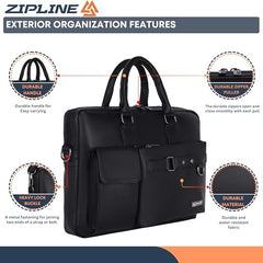 Zipline Laptop bags for men office use | Faux Leather laptop bag for Man - Fits 14/15/15.6 inch Macbook/Macbook Pro/Tablet/Laptop office Bags For Mens (1-Black Bag)