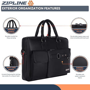 Zipline Laptop bags for men office use | Faux Leather laptop bag for Man - Fits 14/15/15.6 inch Macbook/Macbook Pro/Tablet/Laptop office Bags For Mens (1-Black Bag)