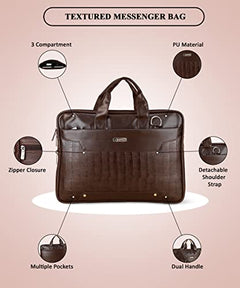 Zipline Office Faux Leather laptop bag for Men - Fits 14/15.6/16 inch Laptop Messenger Bags For Mens (1-Brown Bag)