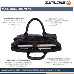 Zipline Laptop bags for men office use | Faux Leather laptop bag for Man - Fits 14/15/15.6 inch Macbook/Macbook Pro/Tablet/Laptop office Bags For Mens (1-Black Bag)