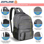 Zipline 35 Ltr, 19 inch Grey Laptop Backpack for Men & Women college girls boys fits 15.6 inch laptop macbook pro/tablet polyester Airline carry-on size