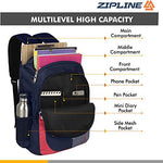 Zipline Casual backpack School bags for boys & Girls |35L Water Resistant backpack bags for women|Stylish,Lightweight,Durable|College bag for boys