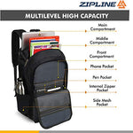 Zipline 35 Ltr, 19 inch Grey Laptop Backpack for Men & Women college girls boys fits 15.6 inch laptop macbook pro/tablet polyester Airline carry-on size