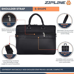 Zipline Laptop bags for men office use | Faux Leather laptop bag for Man - Fits 14/15/15.6 inch Macbook/Macbook Pro/Tablet/Laptop office Bags For Mens (1-Black Bag)