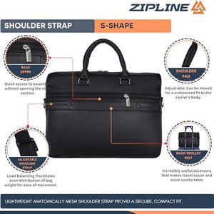 Zipline Laptop bags for men office use | Faux Leather laptop bag for Man - Fits 14/15/15.6 inch Macbook/Macbook Pro/Tablet/Laptop office Bags For Mens (1-Black Bag)