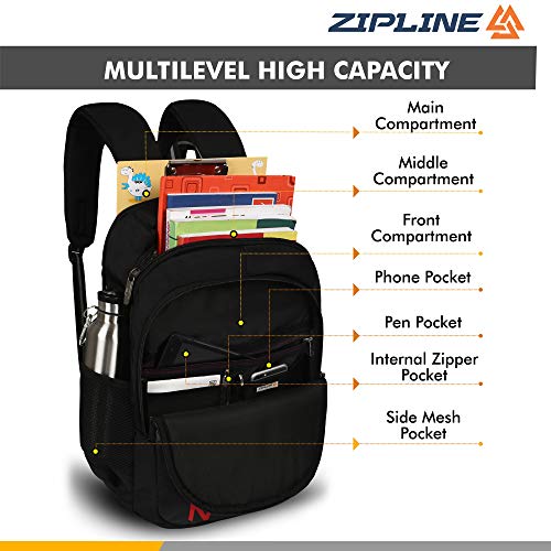 Zipline Casual backpack School bags for boys & Girls |35L Water Resistant backpack bags for women|Stylish,Lightweight,Durable|College bag for boys