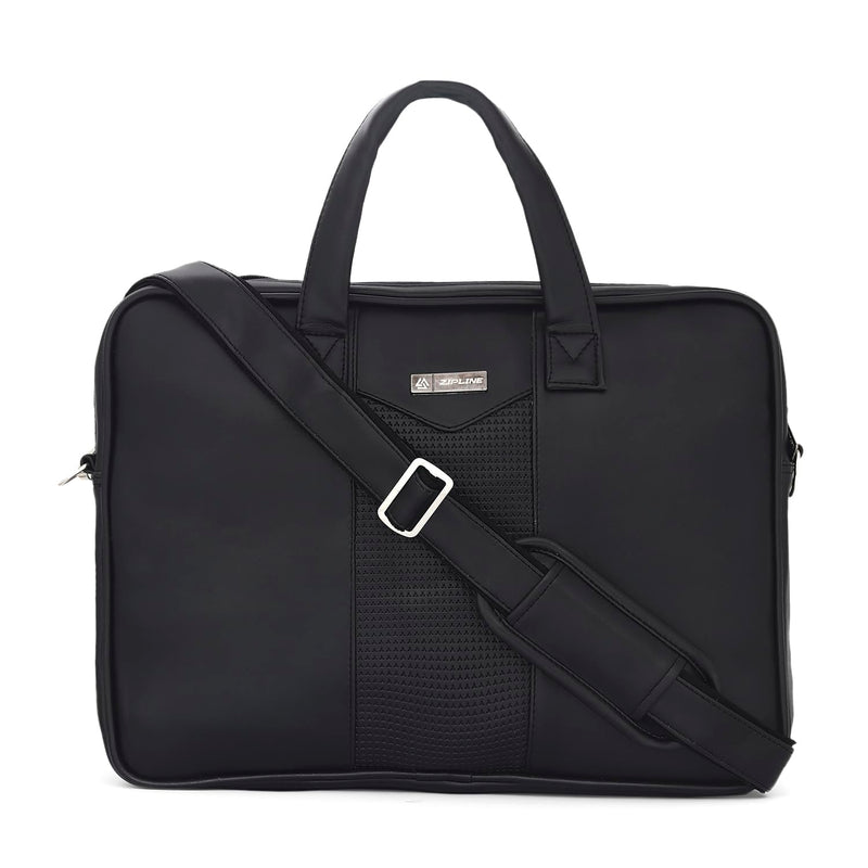Zipline Faux Leather Laptop Bag for Men - Fits 14/15/15.6 inch Laptop/Tablet Messenger Office Bags for Men (Black)