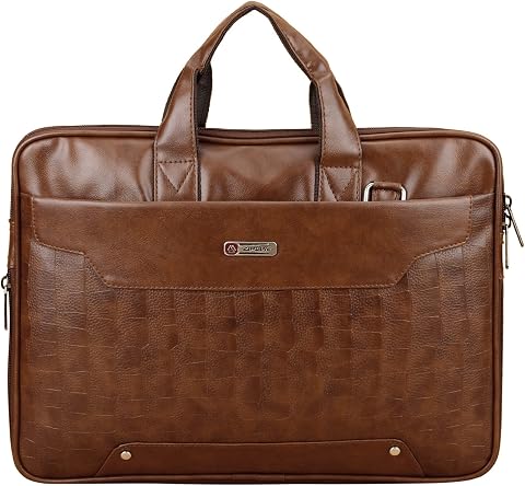 Zipline Faux Leather 16" Laptop Messenger Bag for Men - Tan
