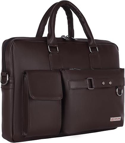 Zipline Faux Leather 15.6" Laptop Bag for Men - Brown