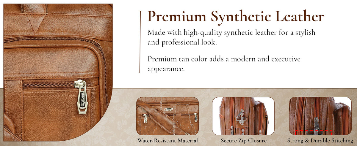 Zipline Laptop bags for men office use | Synthetic Leather Executive Formal 15.6 inch Laptop, MacBook & Macbook Pro Messenger/Office Bag for Man Women (Tan)
