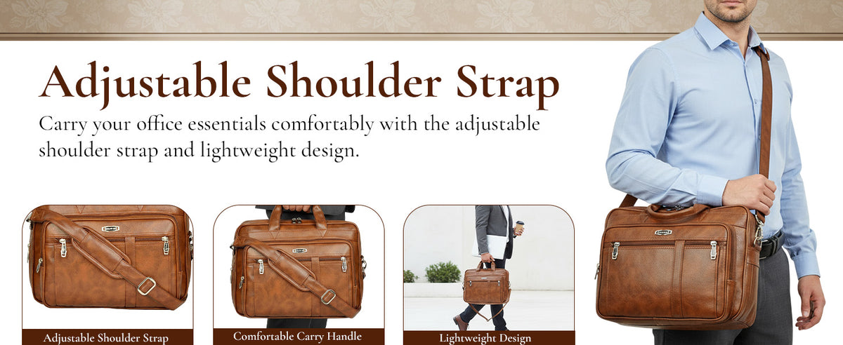 Zipline Laptop bags for men office use | Synthetic Leather Executive Formal 15.6 inch Laptop, MacBook & Macbook Pro Messenger/Office Bag for Man Women (Tan)