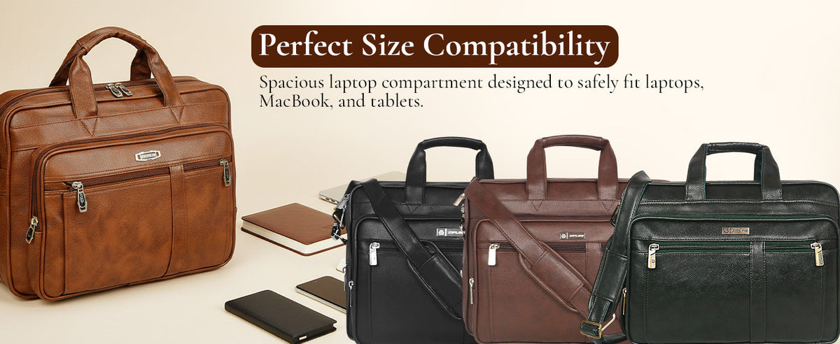 Zipline Laptop bags for men office use | Synthetic Leather Executive Formal 15.6 inch Laptop, MacBook & Macbook Pro Messenger/Office Bag for Man Women (Tan)