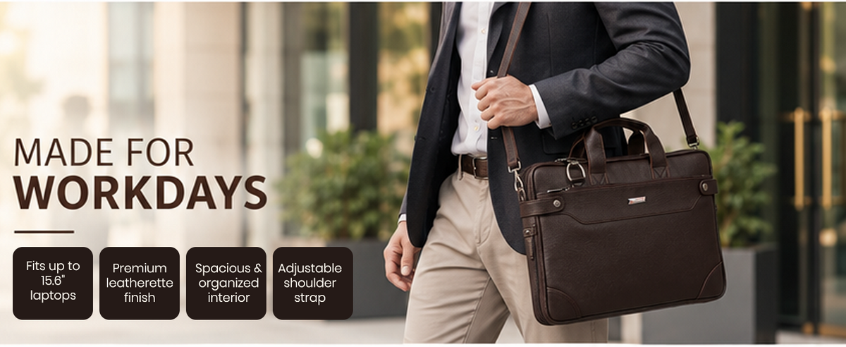 Zipline Laptop bags for men office use | Faux Leather Laptop Bag for Man - Fits 14/15.6/16 inch Laptop, Macbook, Macbook Pro Messenger Bags for Mens (1-Brown Bag)
