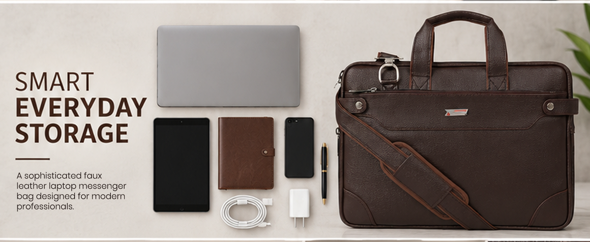 Zipline Laptop bags for men office use | Faux Leather Laptop Bag for Man - Fits 14/15.6/16 inch Laptop, Macbook, Macbook Pro Messenger Bags for Mens (1-Brown Bag)