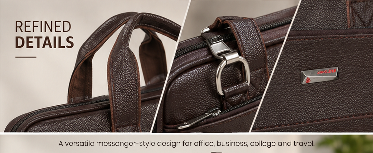 Zipline Laptop bags for men office use | Faux Leather Laptop Bag for Man - Fits 14/15.6/16 inch Laptop, Macbook, Macbook Pro Messenger Bags for Mens (1-Brown Bag)