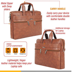 Zipline Office Synthetic Leather laptop bag for Men women, 15.6" compatible laptop Messenger Bags for Men & Women (1-Brown Bag)