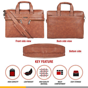 Zipline Office Synthetic Leather laptop bag for Men women, 15.6" compatible laptop Messenger Bags for Men & Women (1-Brown Bag)