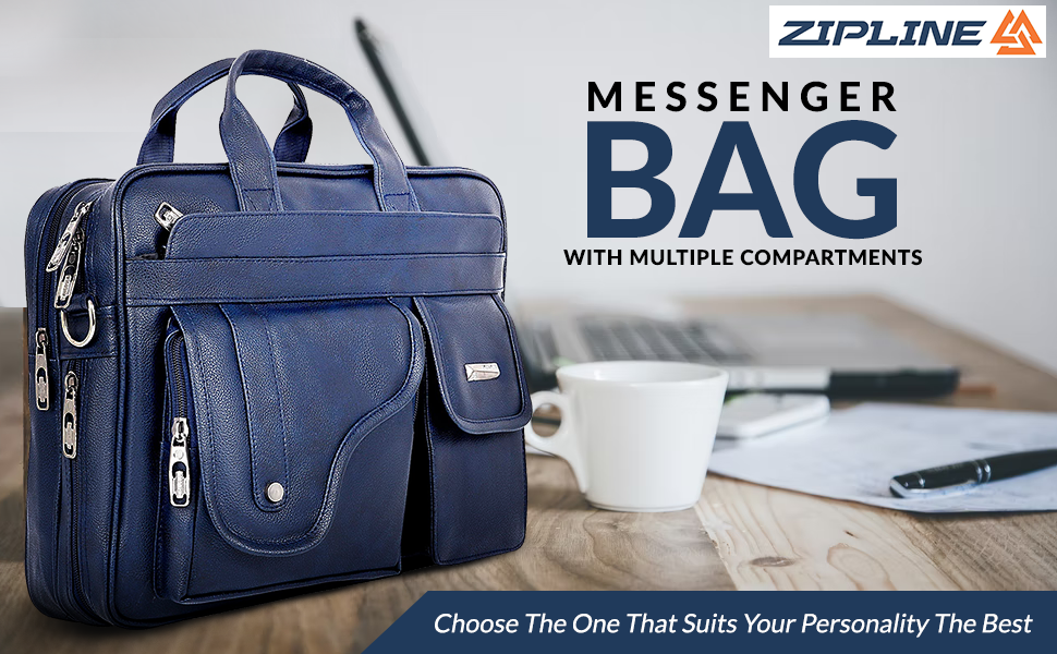 Zipline Laptop bags for men office use | Synthetic Leather Laptop Bag for Man Women, 15.6" Compatible Laptop, Macbook, Macbook Pro Messenger Bags for Men & Women (1-Blue Bag)
