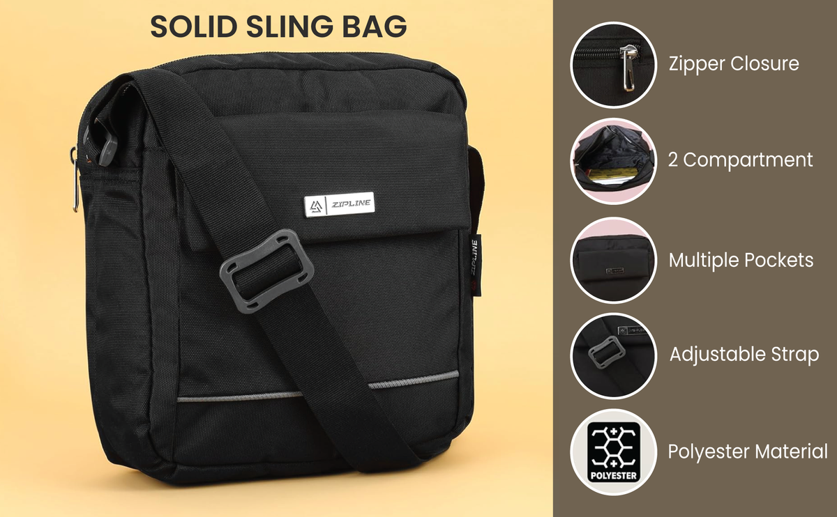 Zipline Sling CrossBody Travel Office Business Messenger One Side Shoulder Bag For Men & Women..