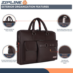 Zipline Laptop bags for men office use | Faux Leather laptop bag for Man - Fits 14/15/15.6 inch Macbook/Macbook Pro/Tablet/Laptop office Bags For Mens (1-Black Bag)
