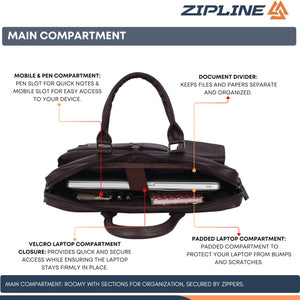 Zipline Laptop bags for men office use | Faux Leather laptop bag for Man - Fits 14/15/15.6 inch Macbook/Macbook Pro/Tablet/Laptop office Bags For Mens (1-Black Bag)